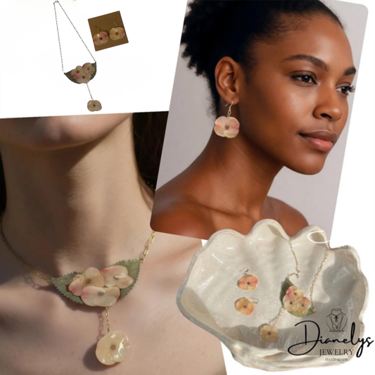 Floral Necklace & Earrings Crown of Thorns Resin Handmade Only 1