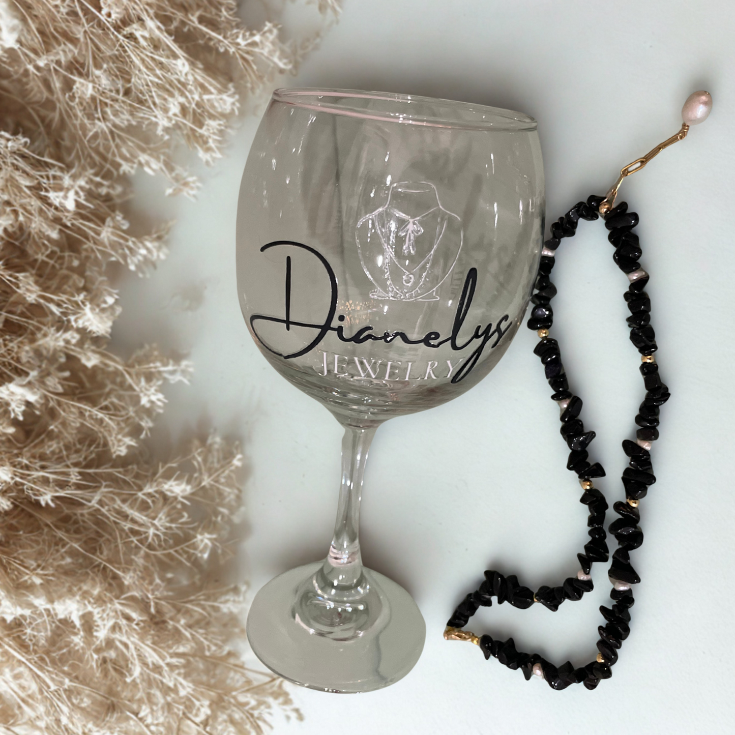 Black Stone & Pearl Drop Necklace – Handmade Elegant Statement Jewelry