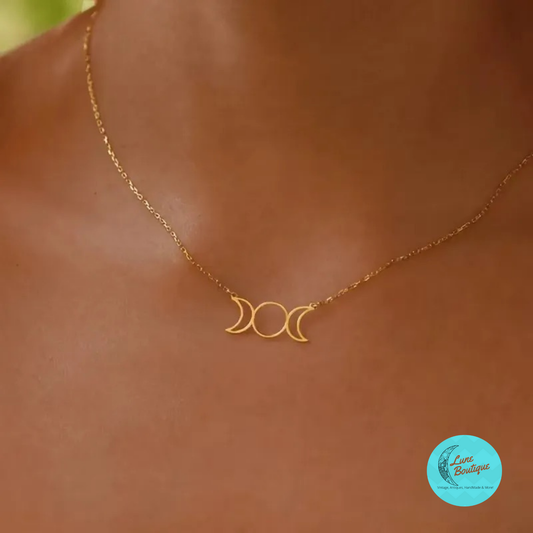 Gold Triple Moon Necklace Crescent Moon Pendant Goddess Lunar Jewelry Spiritual Jewelry Gift