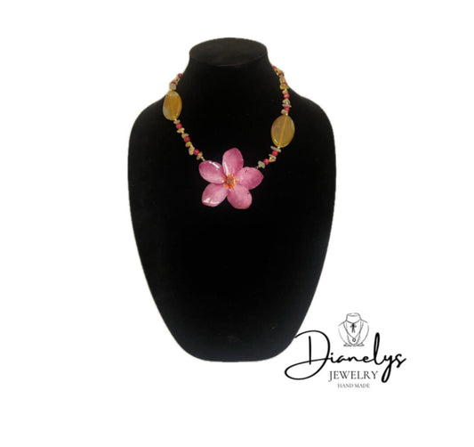 Real Flower in Resin Tropical Handmade Pink Floral Pendant Only 1