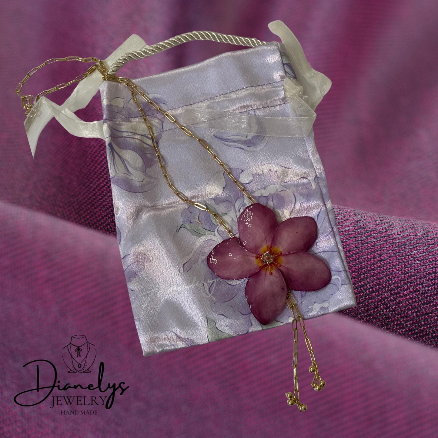 Handmade Resin Plumeria Flower Necklace, Gold Chain Botanical Jewelry