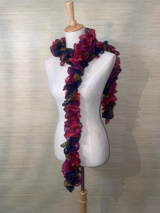 Handmade Ruffle Scarf Multicolor Lace Knit 5 Tones