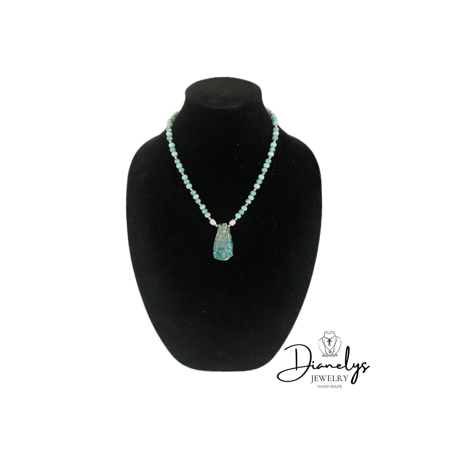 Turquoise Beaded Necklace with Natural Stone Pendant