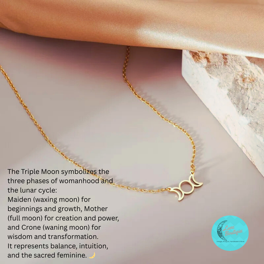 Gold Triple Moon Necklace Crescent Moon Pendant Goddess Lunar Jewelry  Spiritual Jewelry Gift