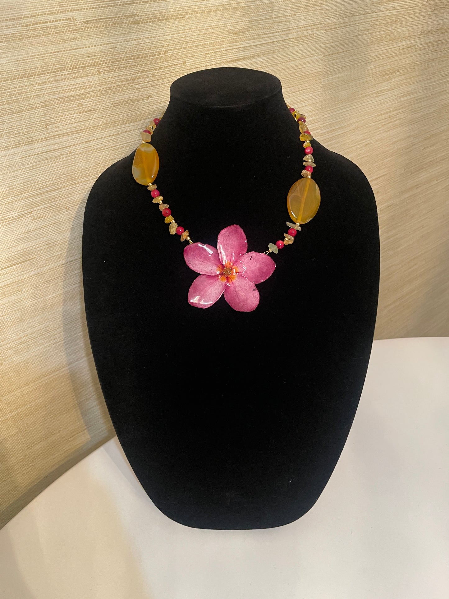 Real Flower in Resin Tropical Handmade Pink Floral Pendant Only 1