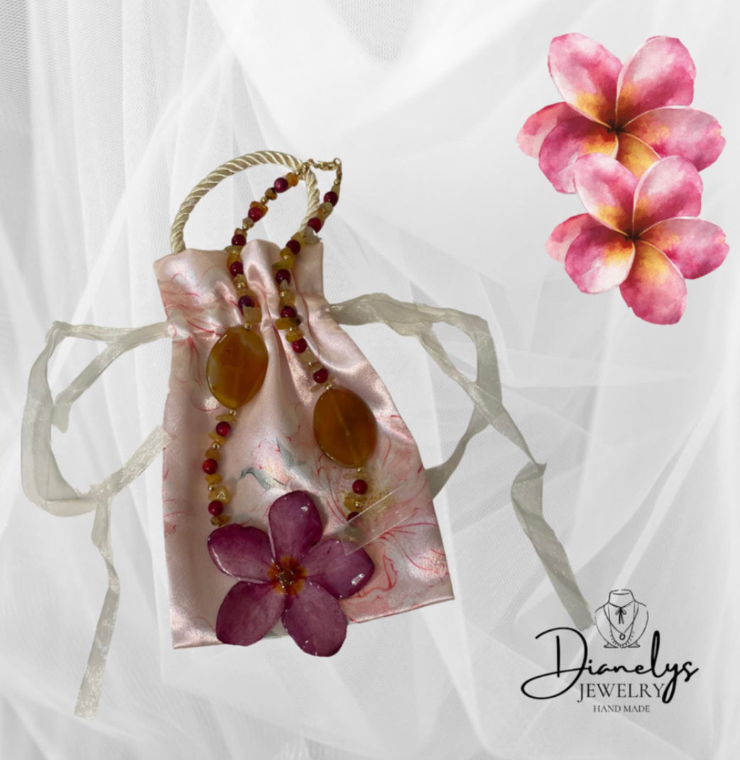 Real Flower in Resin Tropical Handmade Pink Floral Pendant Only 1
