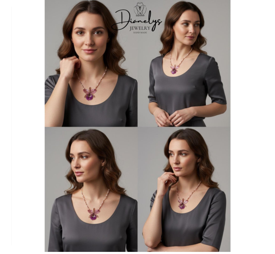 Real Orchid Flower in Resin Necklace Beaded with Cultivated Pearls Only 1