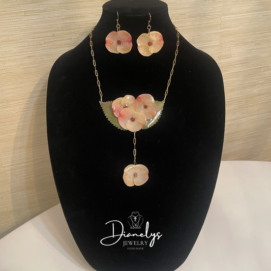 Floral Necklace & Earrings Crown of Thorns Resin Handmade Only 1