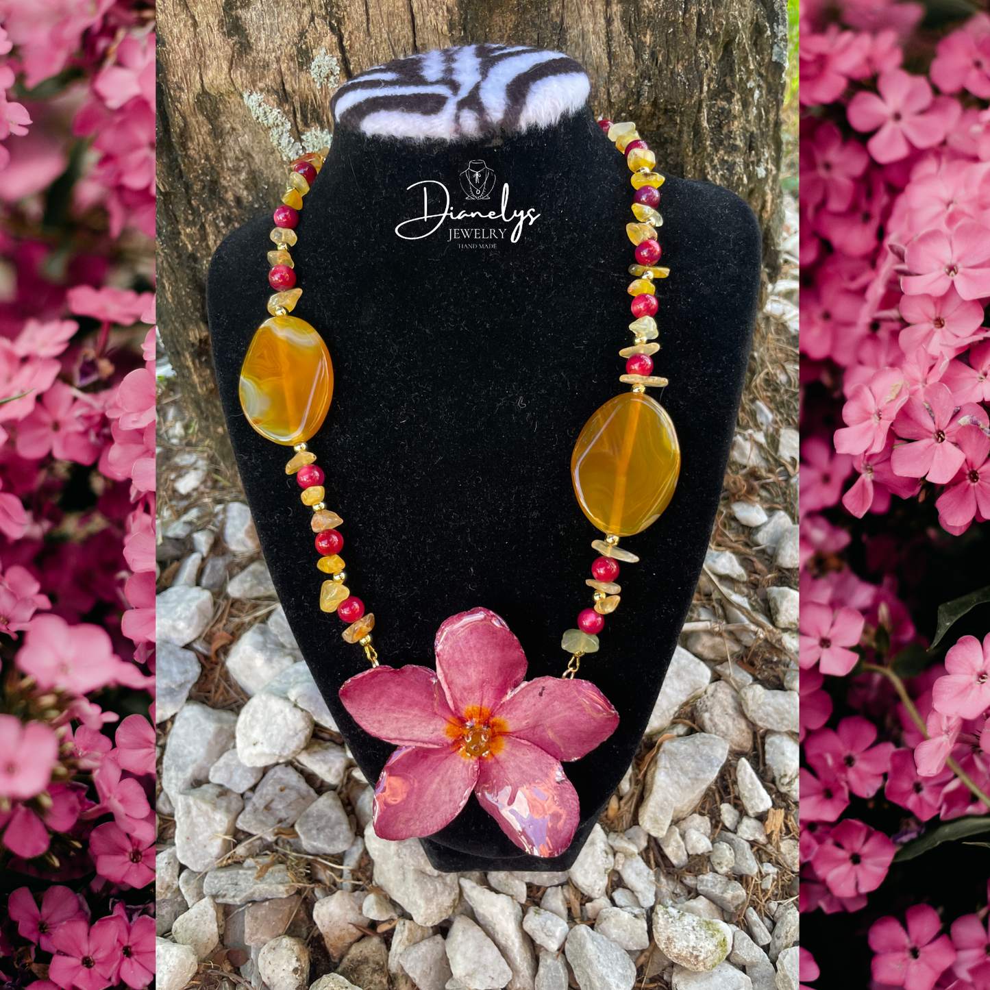 Real Flower in Resin Tropical Handmade Pink Floral Pendant Only 1