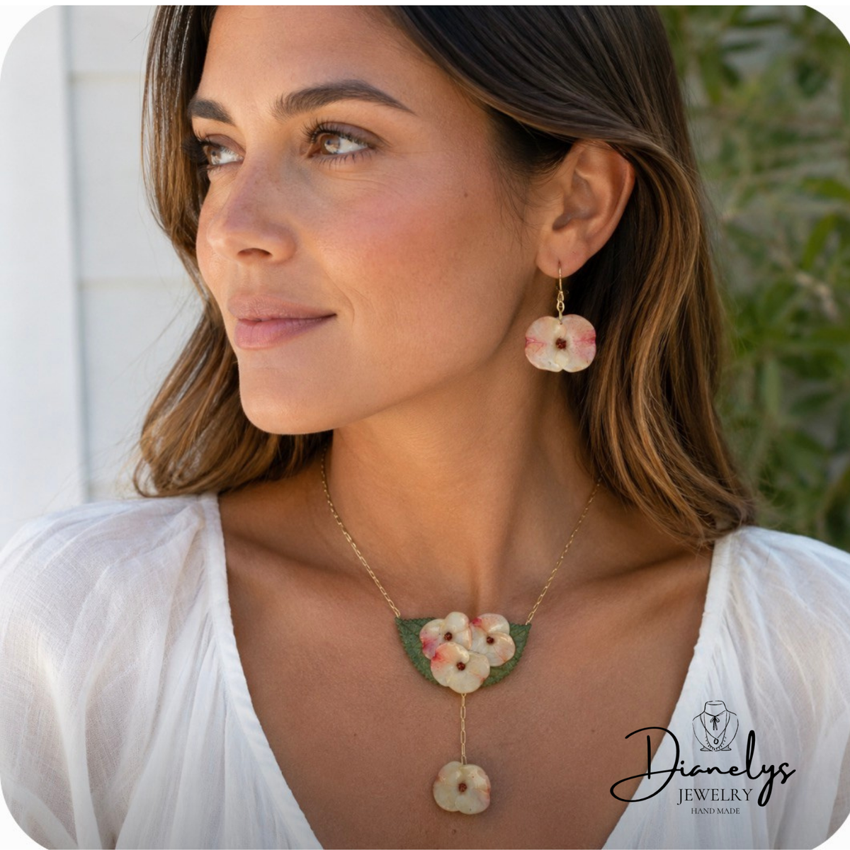 Floral Necklace & Earrings Crown of Thorns Resin Handmade Only 1