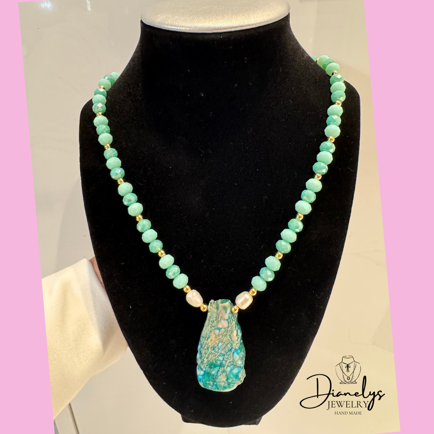 Turquoise Beaded Necklace with Natural Stone Pendant