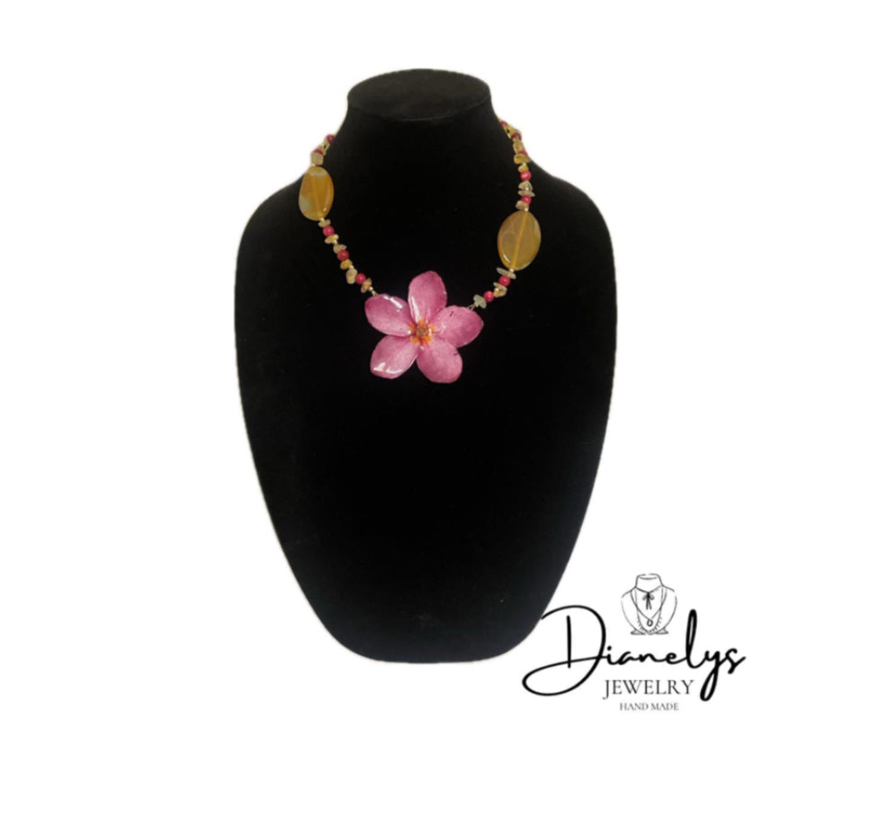 Real Flower in Resin Tropical Handmade Pink Floral Pendant Only 1