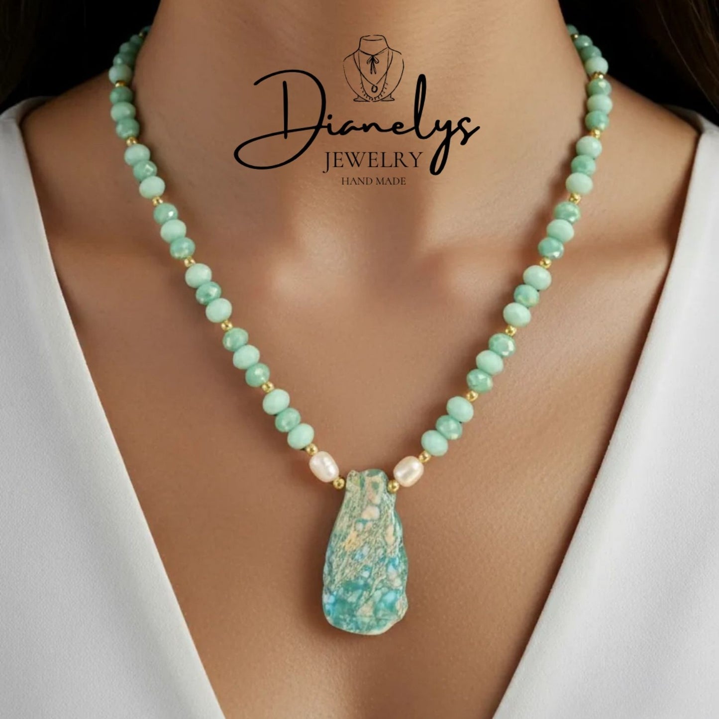 Turquoise Beaded Necklace with Natural Stone Pendant