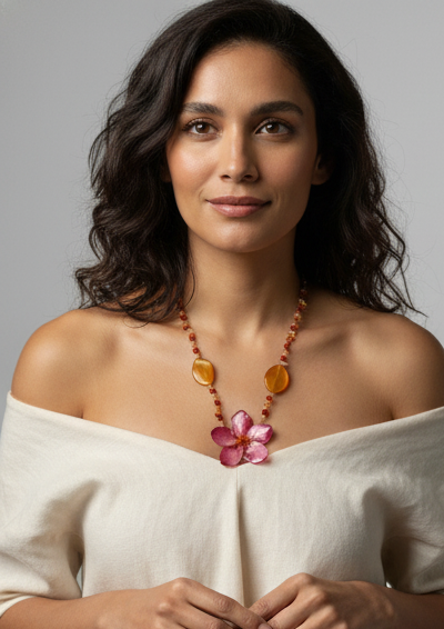 Real Flower in Resin Tropical Handmade Pink Floral Pendant Only 1