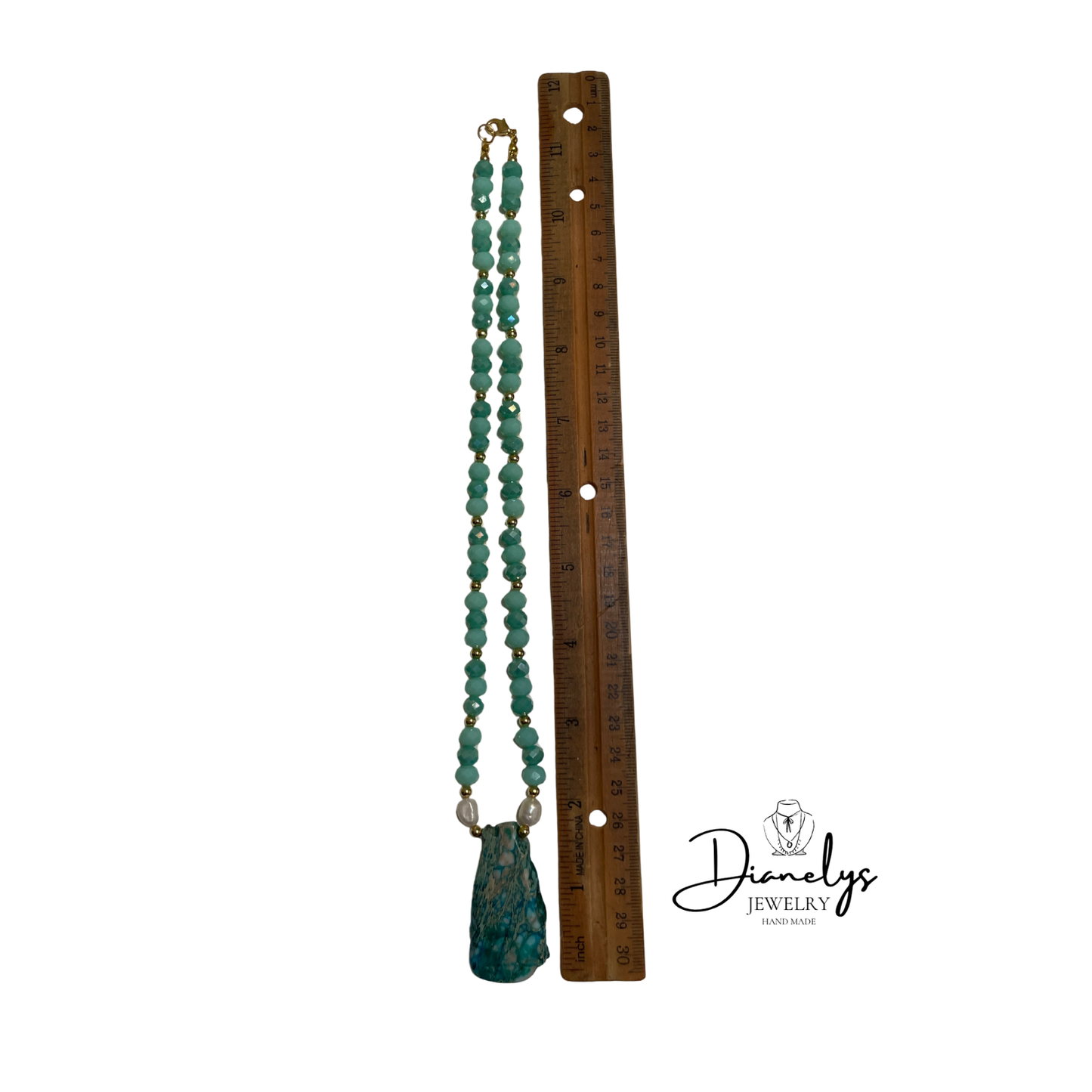 Turquoise Beaded Necklace with Natural Stone Pendant