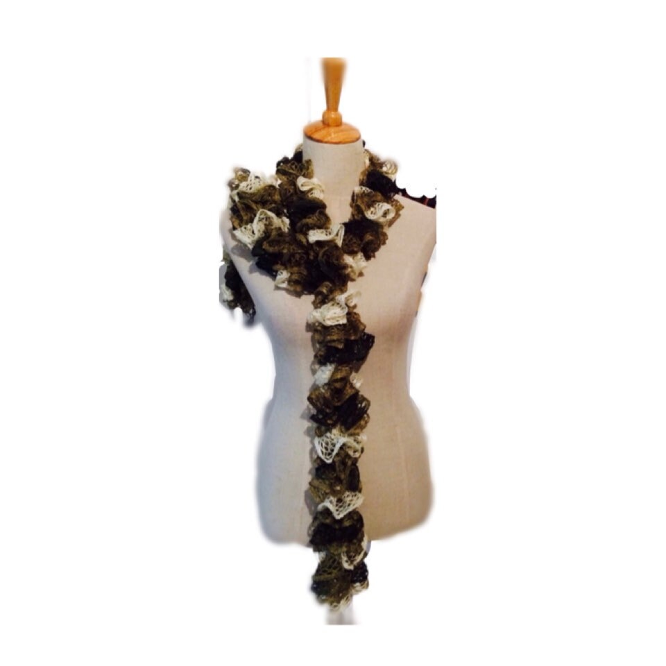 Flamenco Scarf, Dark brown, gold, and cream