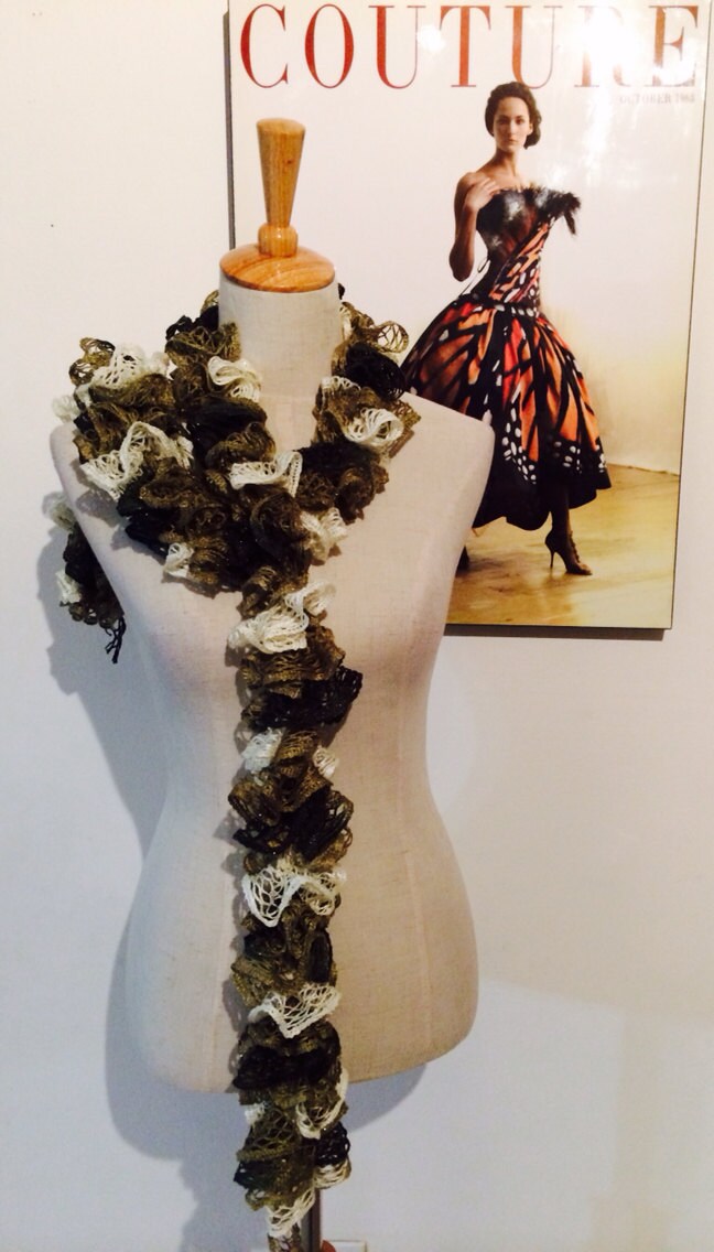 Flamenco Scarf, Dark brown, gold, and cream