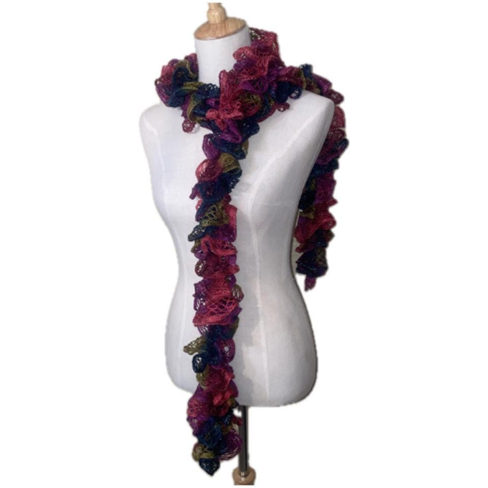 Handmade Ruffle Scarf Multicolor Lace Knit 5 Tones