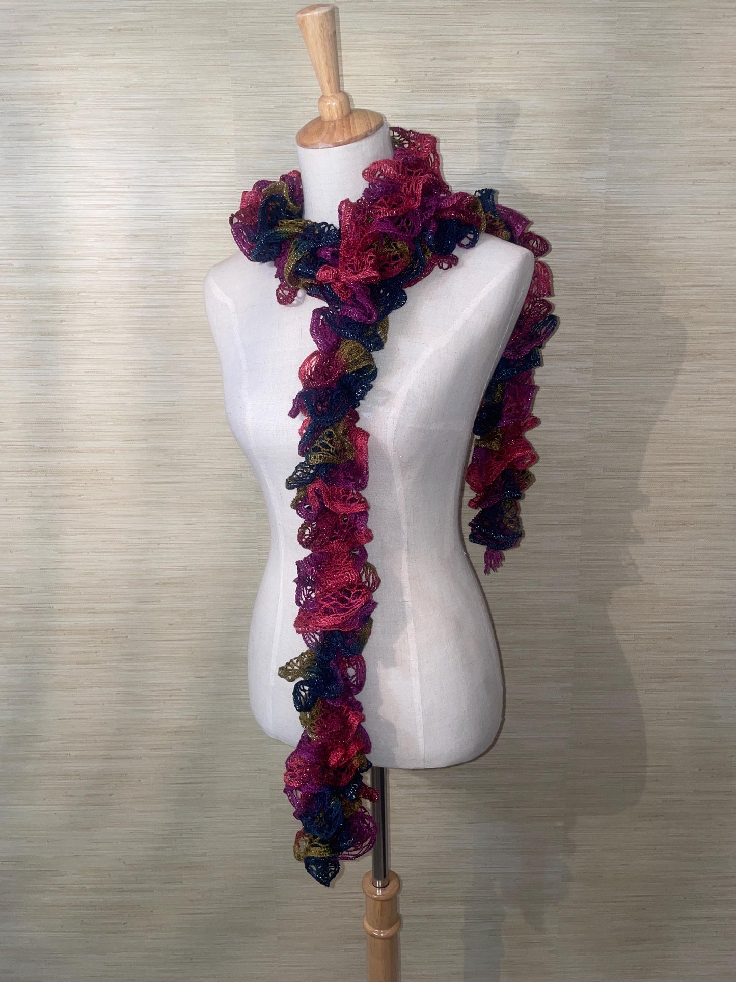 Handmade Ruffle Scarf Multicolor Lace Knit 5 Tones