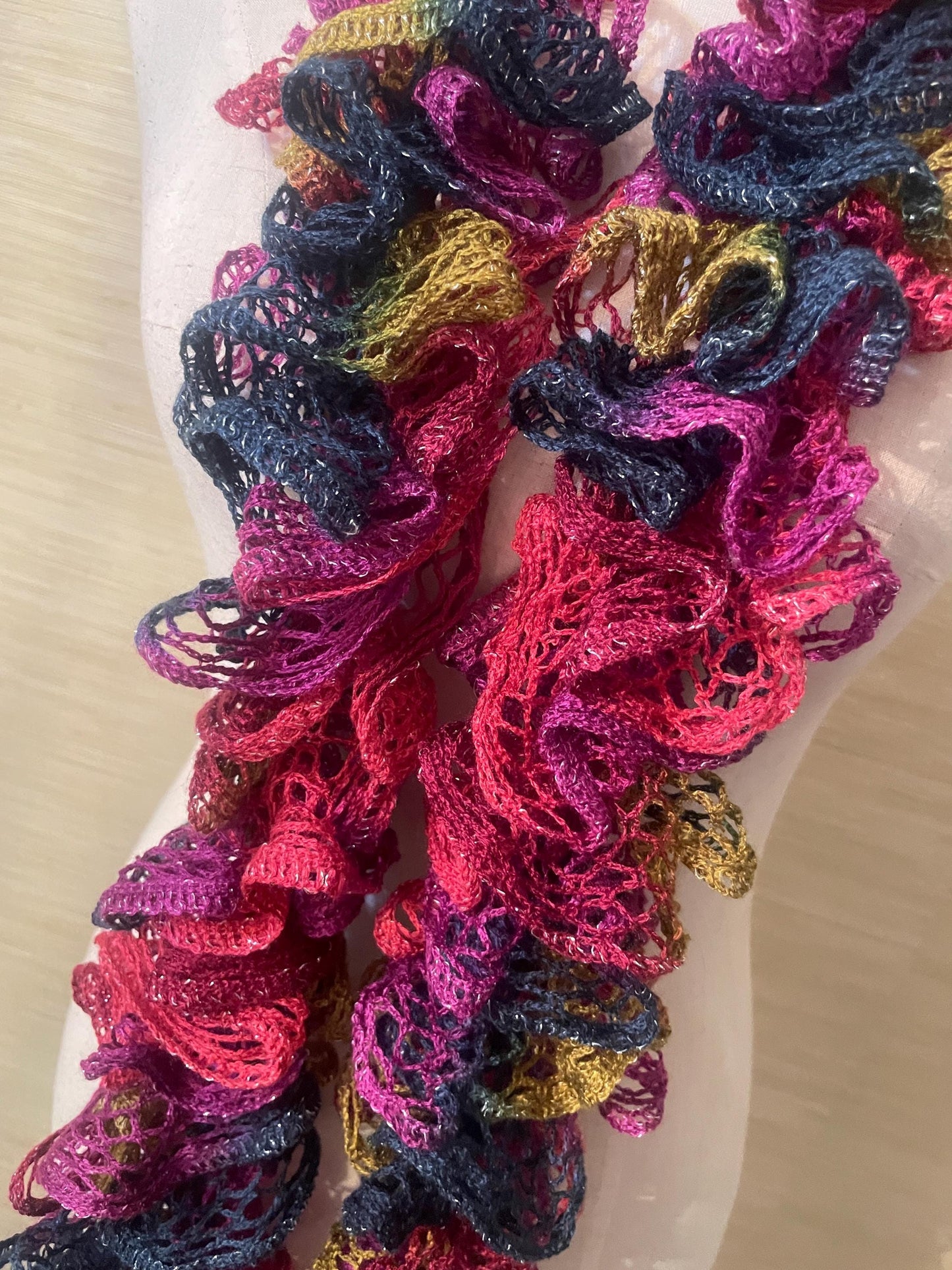 Handmade Ruffle Scarf Multicolor Lace Knit 5 Tones