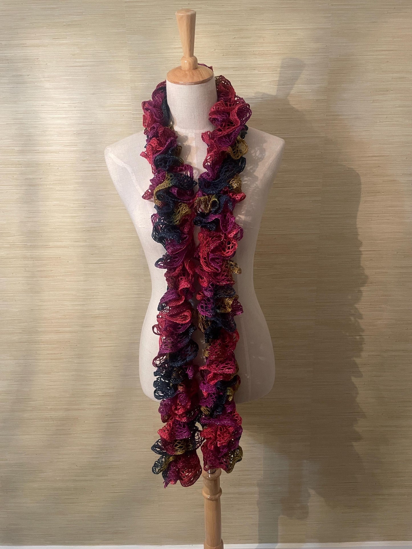 Handmade Ruffle Scarf Multicolor Lace Knit 5 Tones