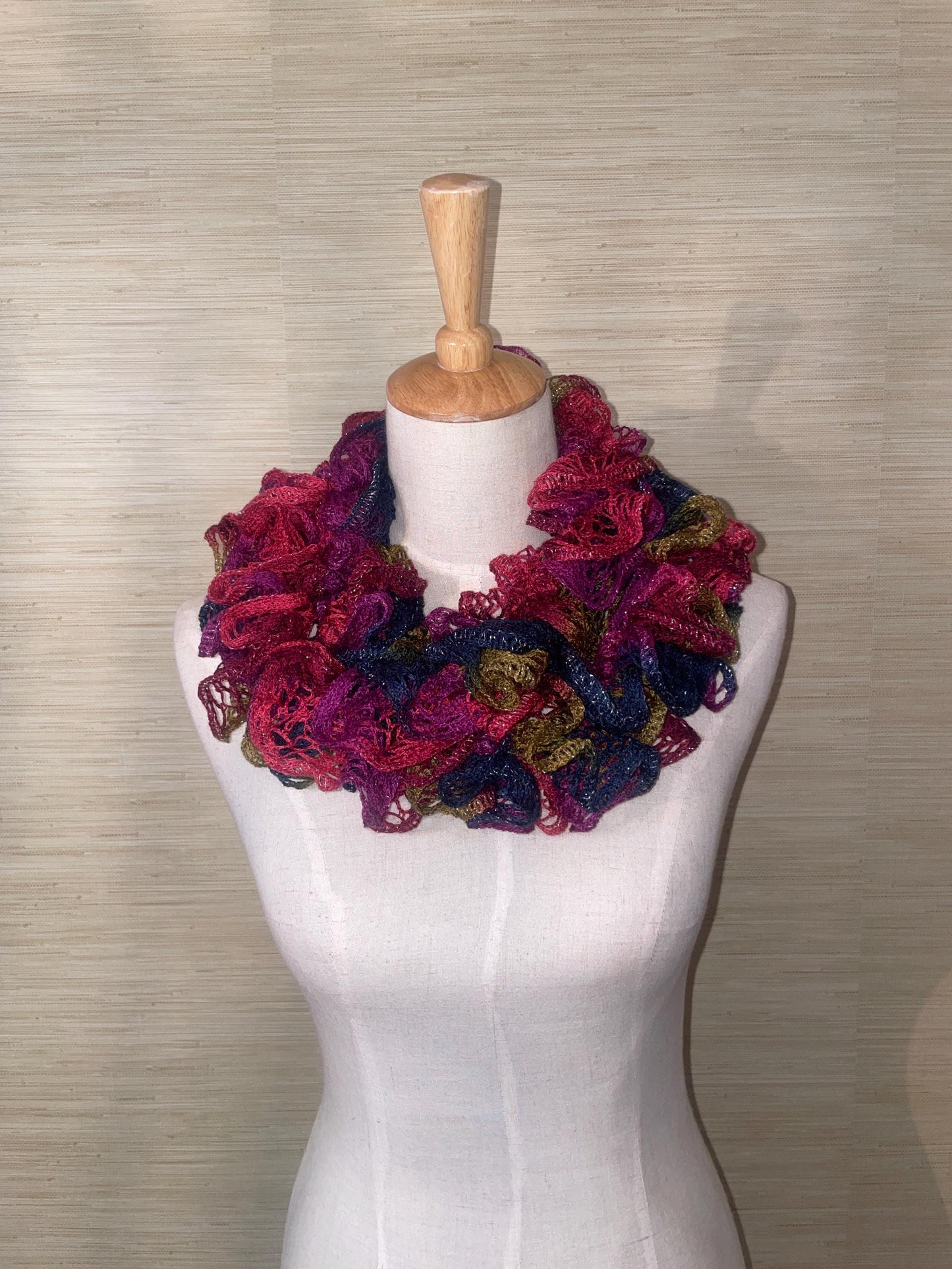 Handmade Ruffle Scarf Multicolor Lace Knit 5 Tones