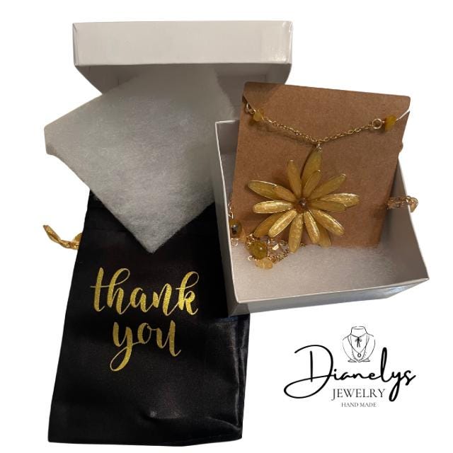 Lily Flower Reversible Pendant Necklace Yellow & Aqua Back Handcrafted