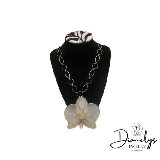 Orchid Necklace in Resin Handmade Gold Chain Pink and Gold Accents Botanical Jewelry Art