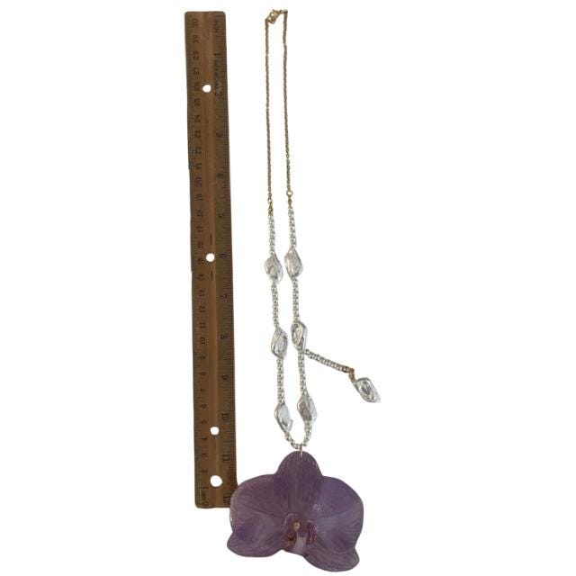 Purple Orchid Flower Jewelry Set Necklace & Earrings with Faux Pearls