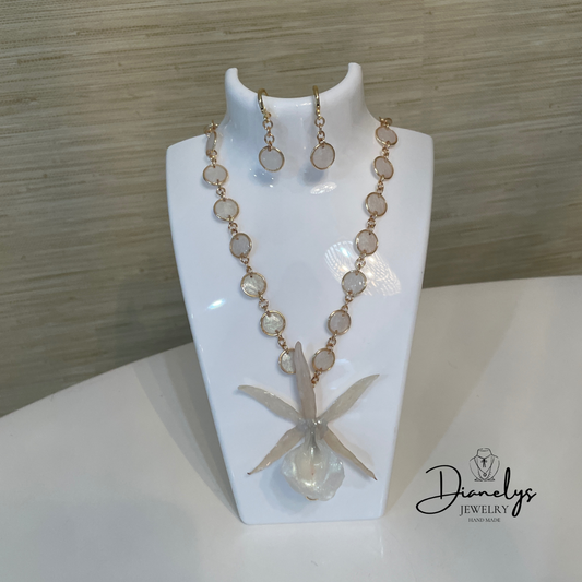 Orchid Flower Necklace & Earrings Set – Handmade Jewelry Real Orchid