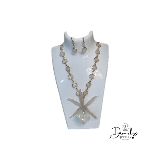 Orchid Flower Necklace & Earrings Set – Handmade Jewelry Real Orchid