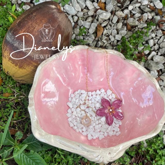 Real Plumeria Flower & Pearl Shell Necklace Multi-Directional Handmade