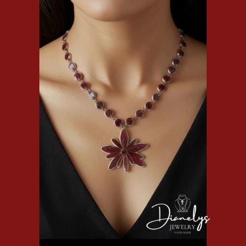 Red Flower Necklace Handcrafted Statement Jewelry Real Flower Bloom Only 1