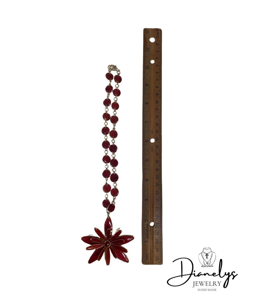 Red Flower Necklace Handcrafted Statement Jewelry Real Flower Bloom Only 1