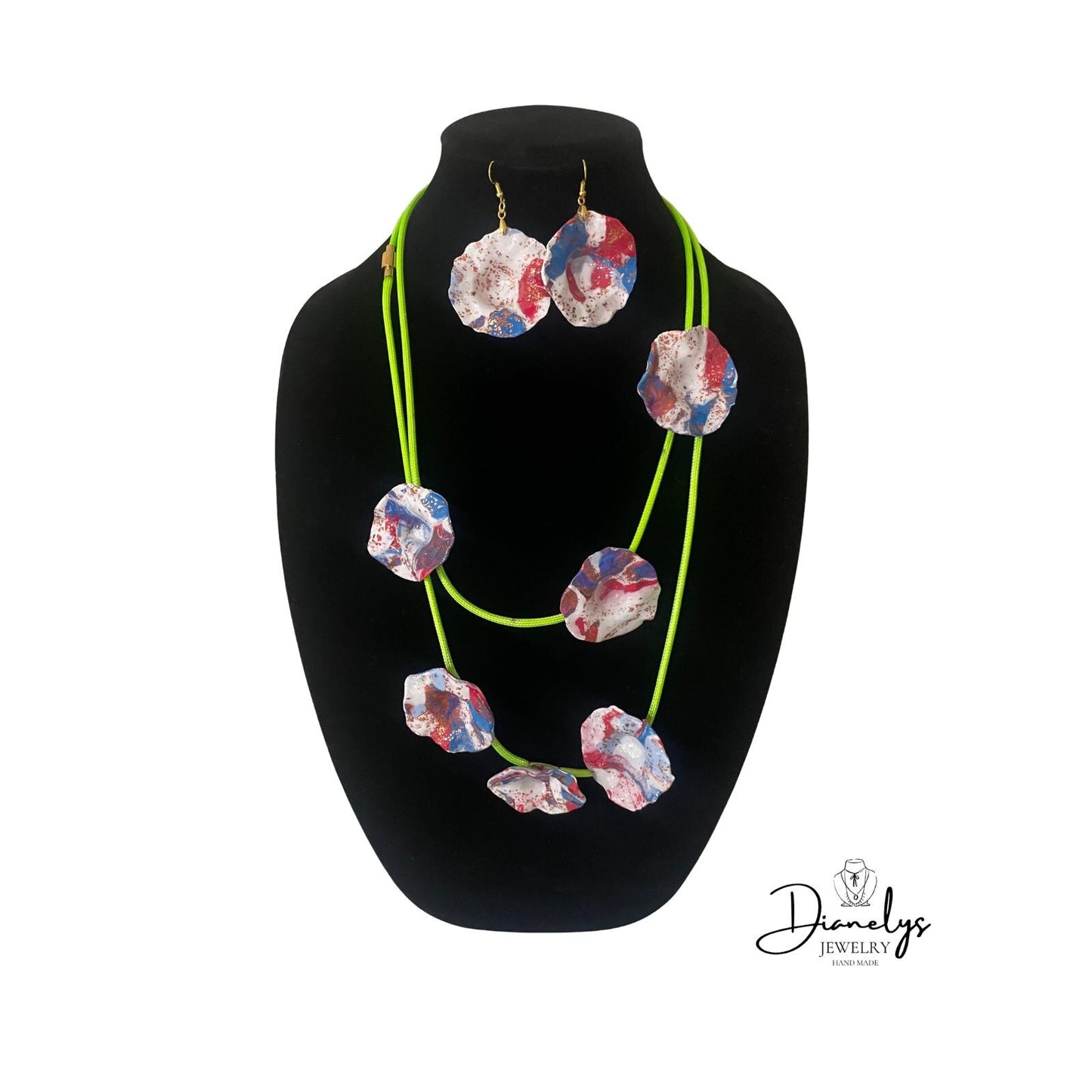 Necklace & Earrings Set Abstract Resin, Bold Color Pop Art Design Lightweight Unique Gift