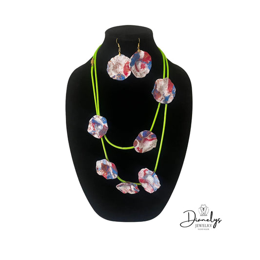 Necklace & Earrings Set Abstract Resin, Bold Color Pop Art Design Lightweight Unique Gift