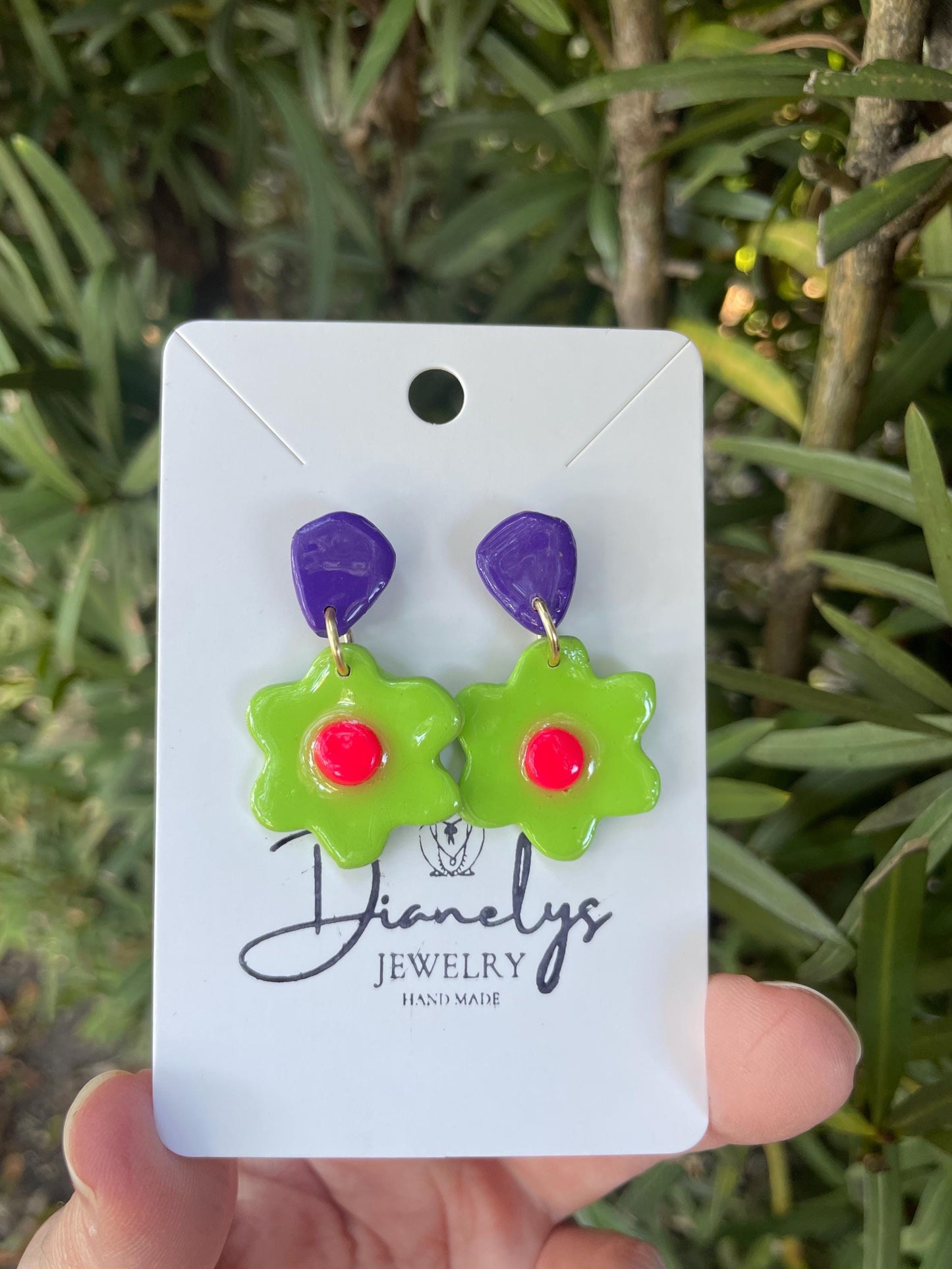Neon Flower Drop Earrings Retro Floral Jewelry Colorful Handmade Earrings Fun Spring Summer Accessories