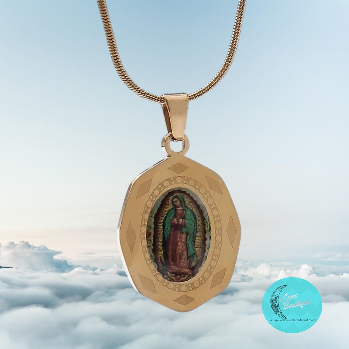 Virgin Mary Necklace, Gold Tone Religious Pendant, Catholic Medallion Necklace, Madonna Charm, Dainty Faith Jewelry Gift, 3 Marys to Choose