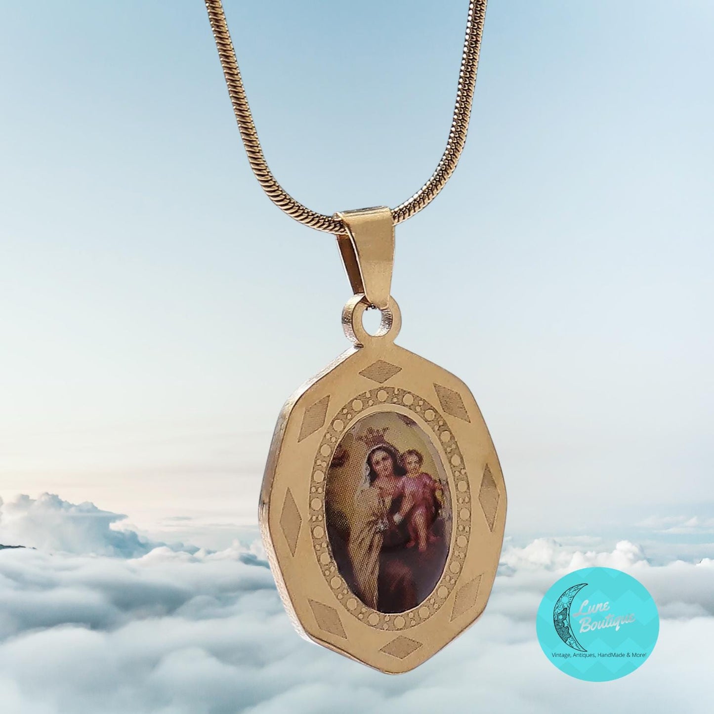 Virgin Mary Necklace, Gold Tone Religious Pendant, Catholic Medallion Necklace, Madonna Charm, Dainty Faith Jewelry Gift, 3 Marys to Choose
