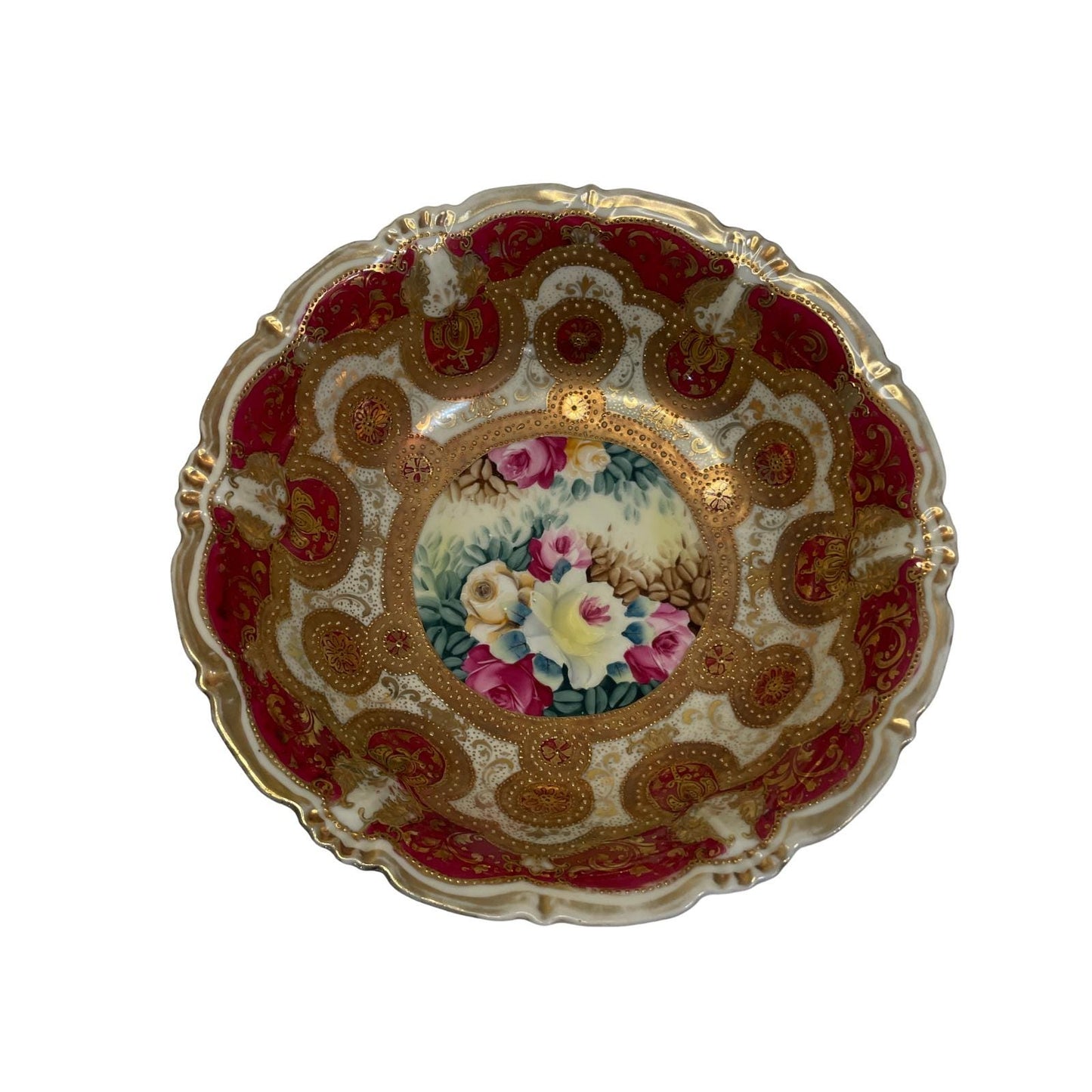 Vintage Hand-Painted Floral Porcelain Plate Gold Gilt Rim Decorative Dish Elegant Antique Style Display Plate