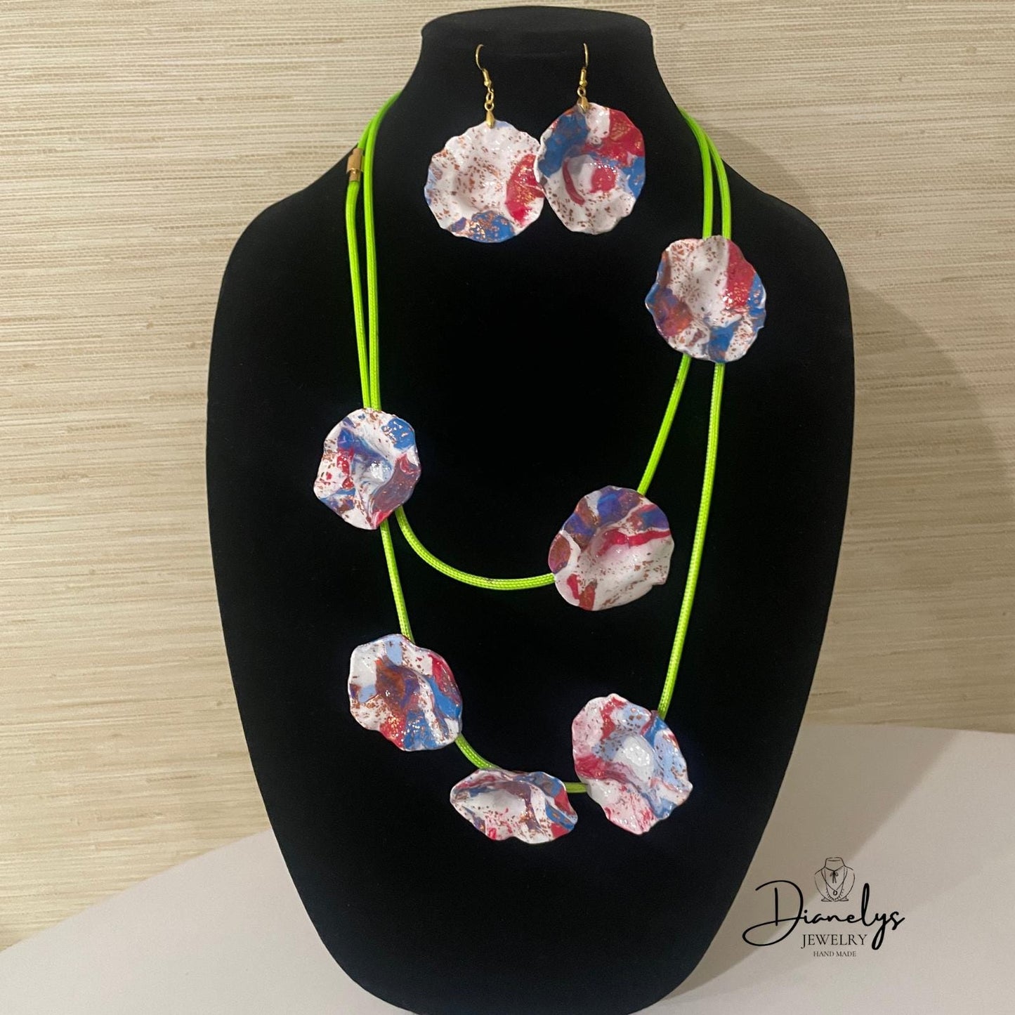 Necklace & Earrings Set Abstract Resin, Bold Color Pop Art Design Lightweight Unique Gift