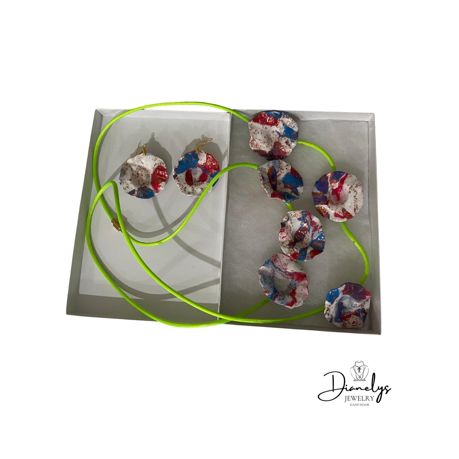 Necklace & Earrings Set Abstract Resin, Bold Color Pop Art Design Lightweight Unique Gift
