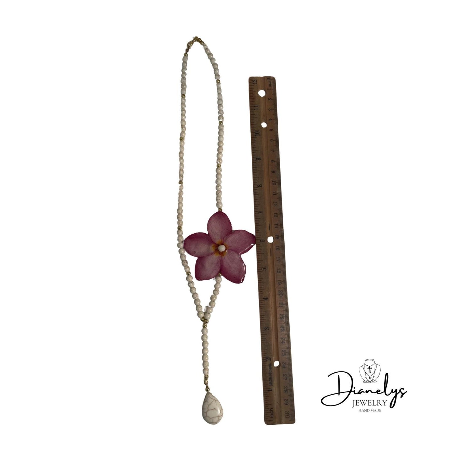 Pink Real Pumeria Flower Y Necklace with Pearl Beads, Handmade Floral Statement Necklace, Elegant Bridal or Summer Jewelry, One of a Kind
