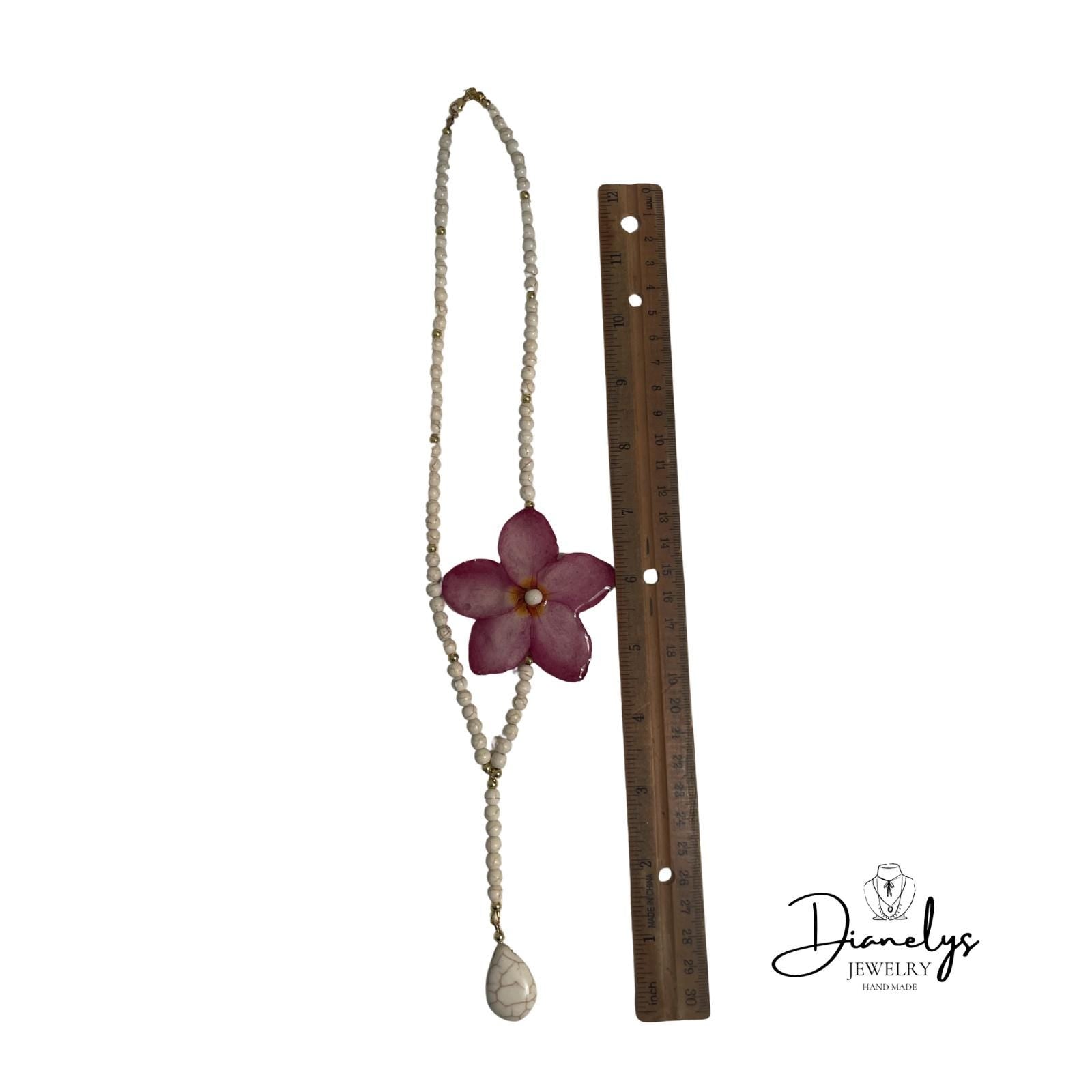 Pink Real Pumeria Flower Y Necklace with Pearl Beads, Handmade Floral Statement Necklace, Elegant Bridal or Summer Jewelry, One of a Kind