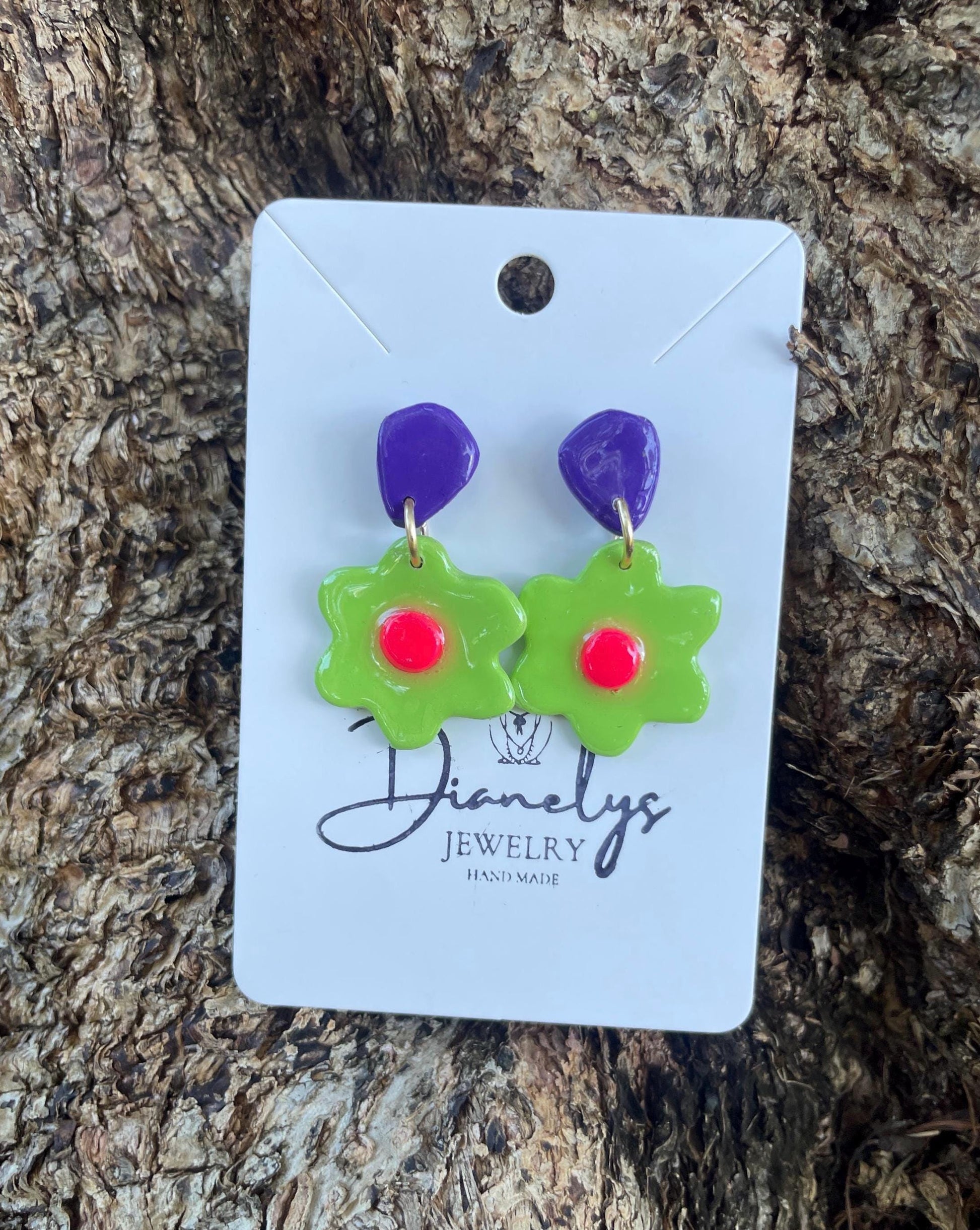Neon Flower Drop Earrings Retro Floral Jewelry Colorful Handmade Earrings Fun Spring Summer Accessories
