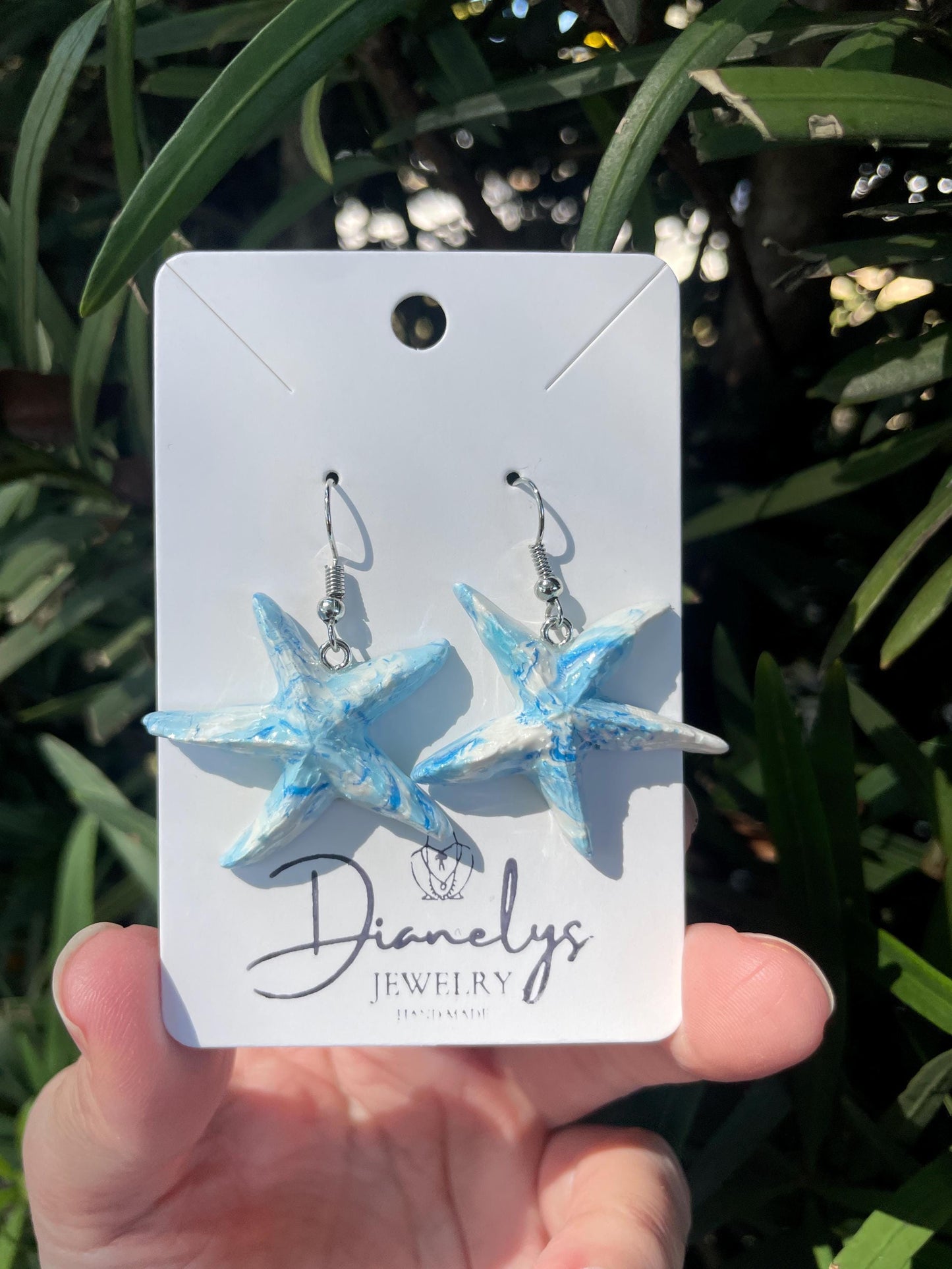 Blue Starfish Earrings Ocean Inspired Jewelry Beachy Resin Earrings Coastal Summer Accessories Handmade Statement Earrings