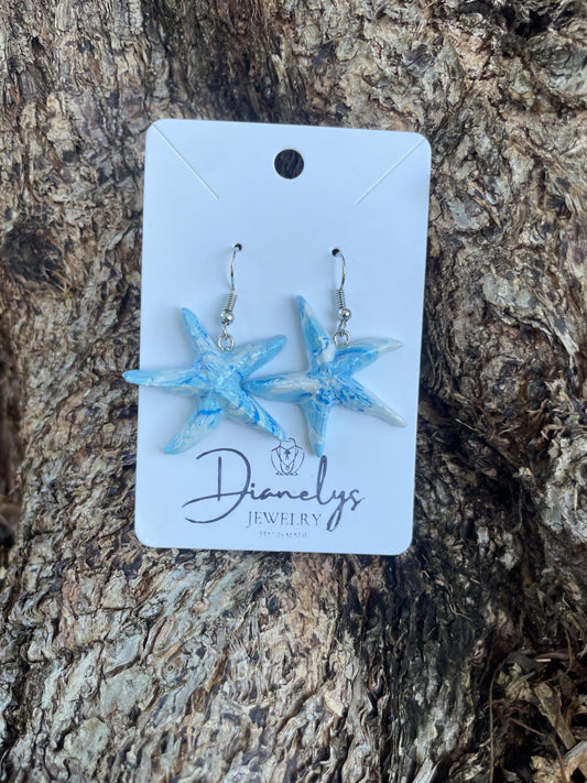 Blue Starfish Earrings Ocean Inspired Jewelry Beachy Resin Earrings Coastal Summer Accessories Handmade Statement Earrings