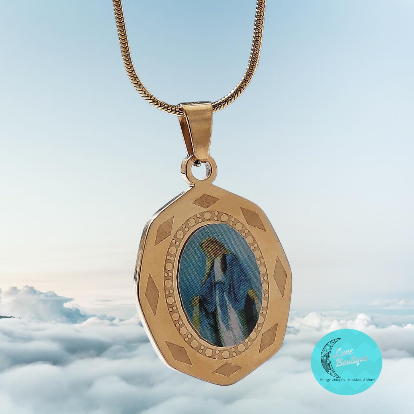 Virgin Mary Necklace, Gold Tone Religious Pendant, Catholic Medallion Necklace, Madonna Charm, Dainty Faith Jewelry Gift, 3 Marys to Choose