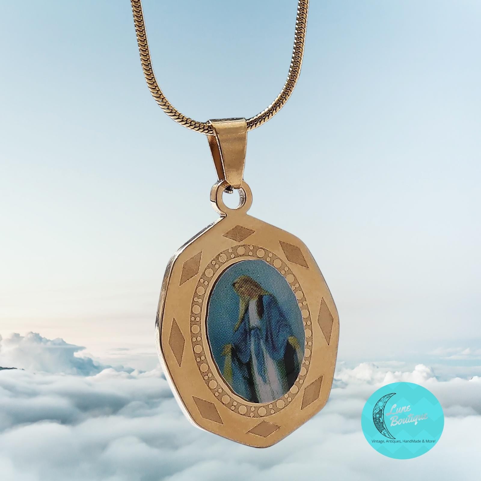 Virgin Mary Necklace, Gold Tone Religious Pendant, Catholic Medallion Necklace, Madonna Charm, Dainty Faith Jewelry Gift, 3 Marys to Choose