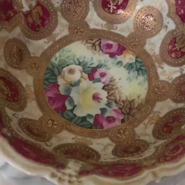 Vintage Hand-Painted Floral Porcelain Plate Gold Gilt  Rim Decorative Dish Elegant Antique Style Display Plate
